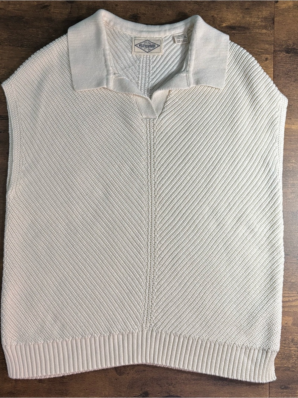 Weatherproof Cream chunky cotton Knit Polo Vest preppy academic collegiate sz M